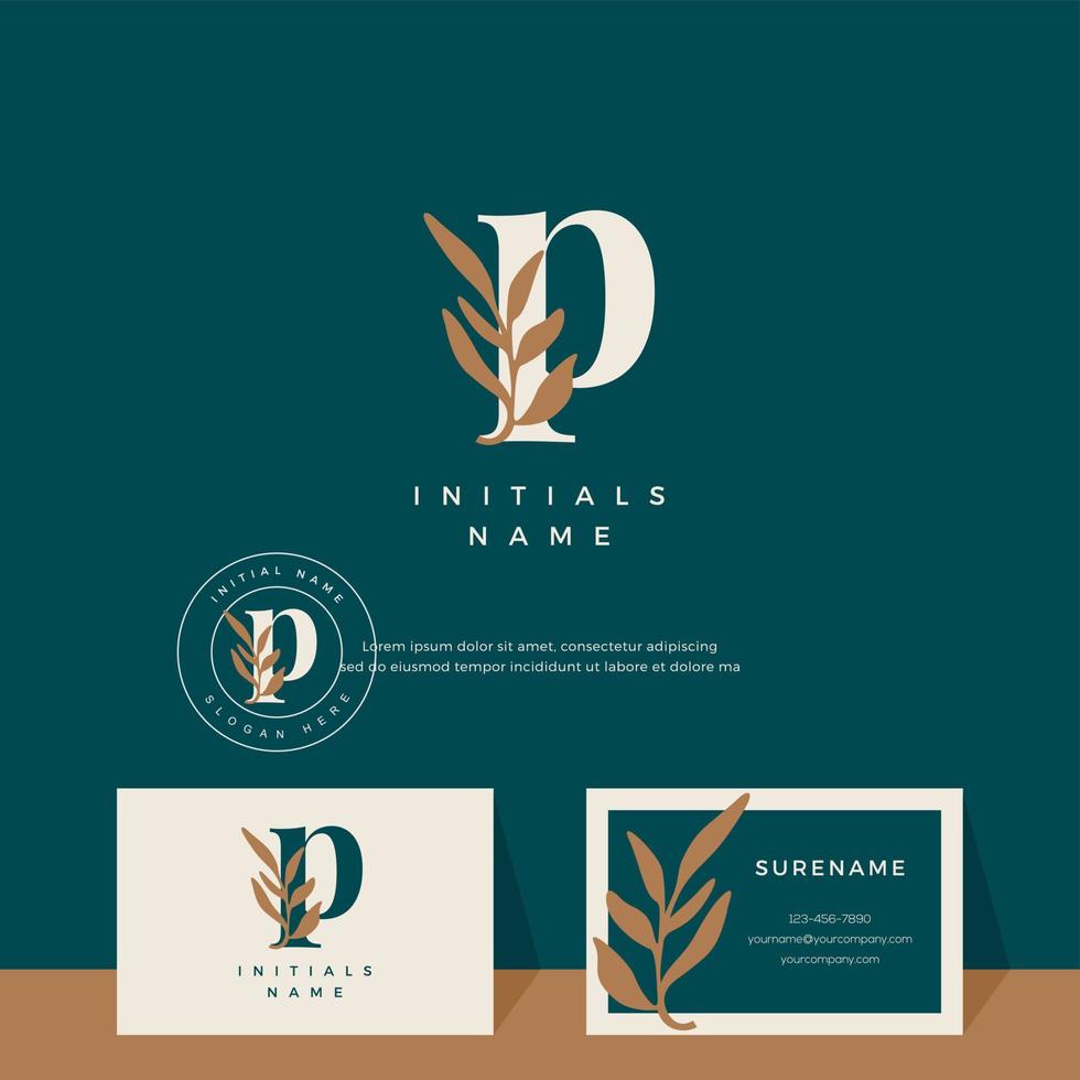 brief p met blad schoonheid vector logo ontwerp van eerste bruiloft, mode, boetiek, bloemen en botanisch