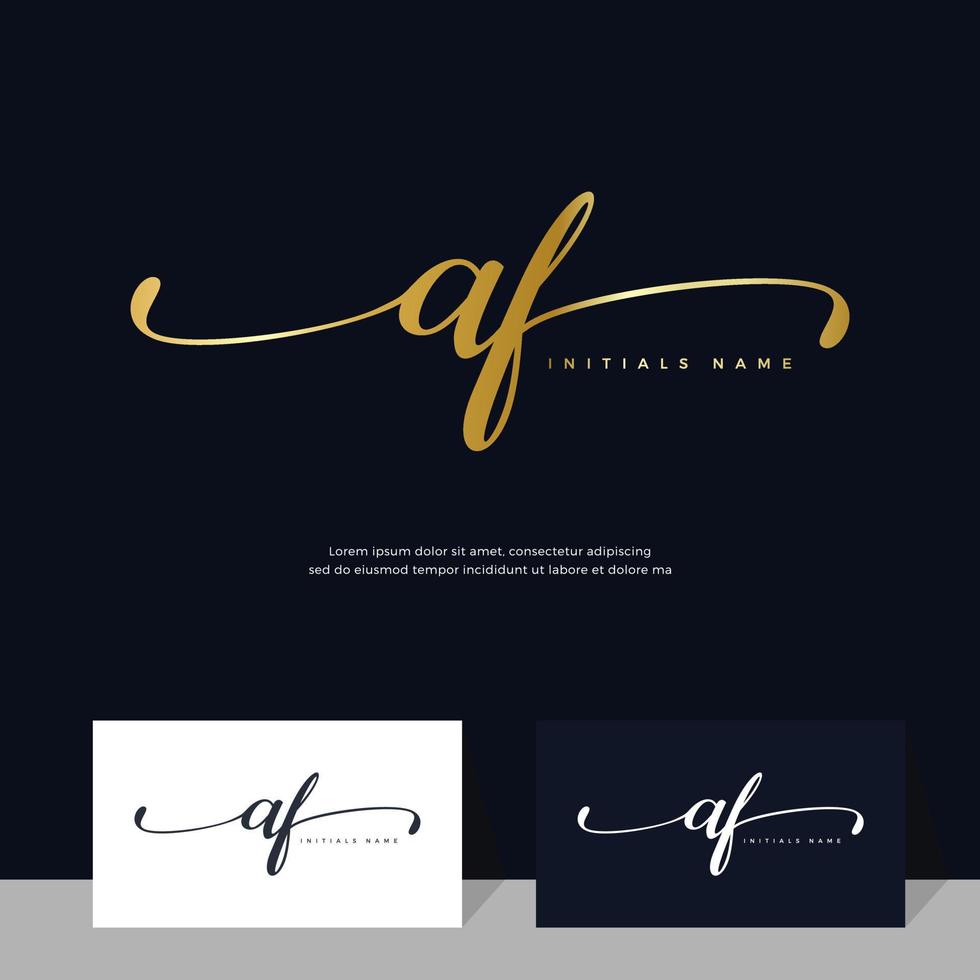 handschrift eerste van brief af een f vrouwelijk en schoonheid logo ontwerp Aan goud kleur. vector