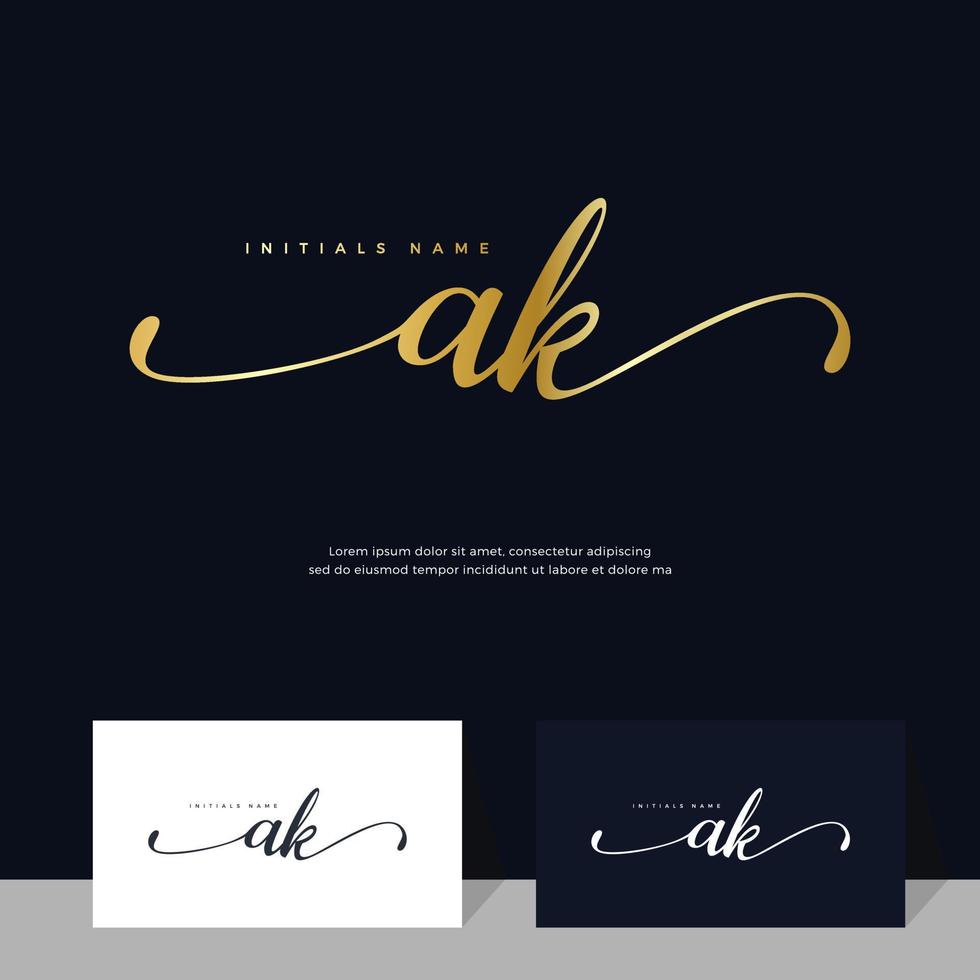 handschrift eerste van brief ak een k vrouwelijk en schoonheid logo ontwerp Aan goud kleur. vector