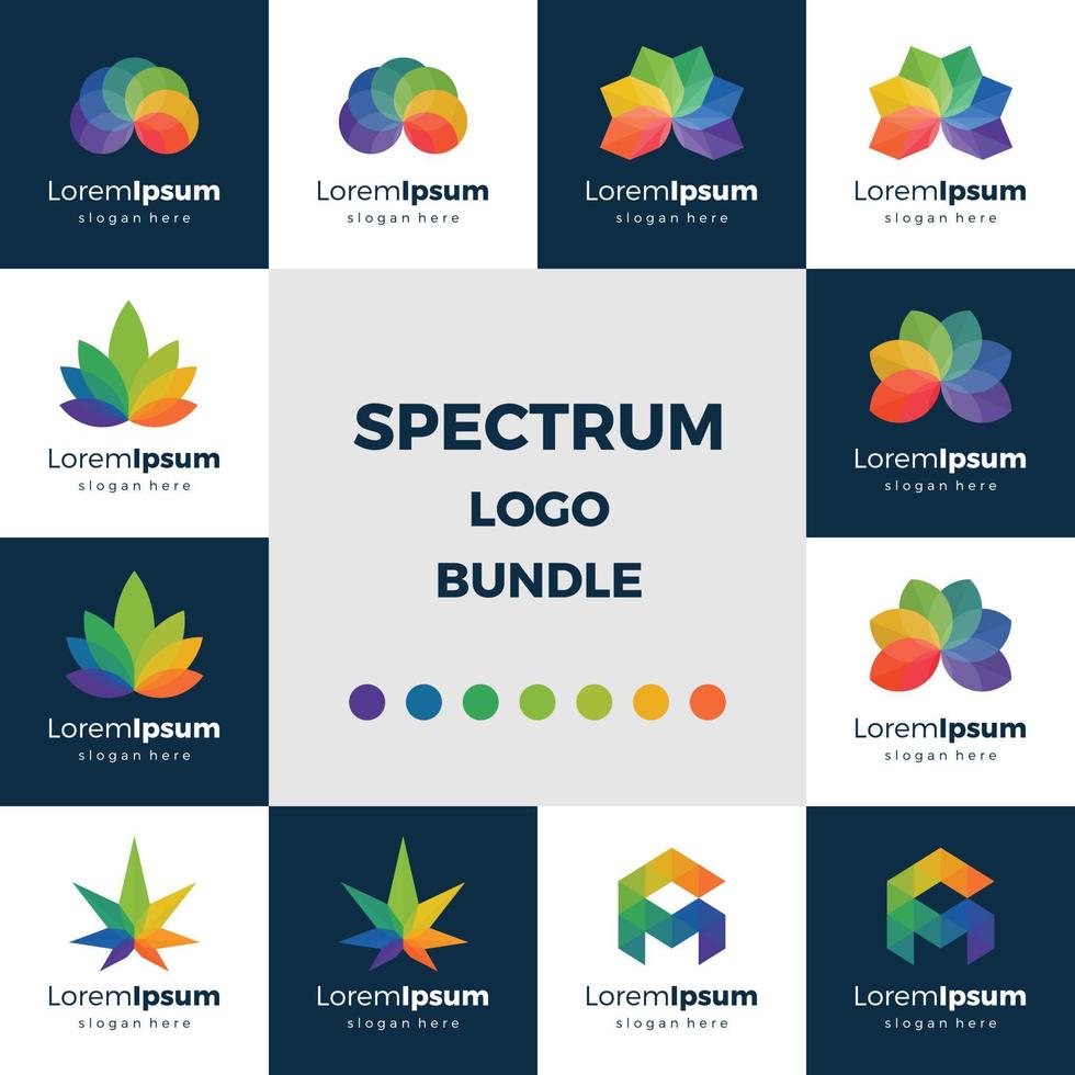 spectrum blad en bloem logo reeks abstract geometrisch. kleurrijk regenboog circulaire vector illustratie geïsoleerd Aan wit en donker achtergrond.