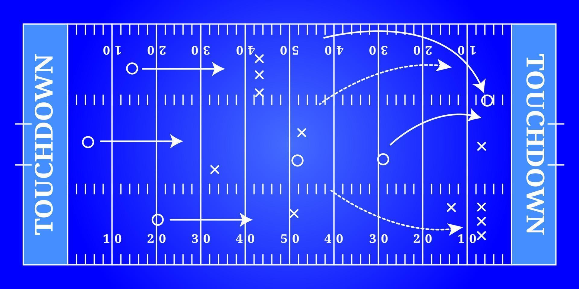 Amerikaans Amerikaans voetbal blauw veld, tactisch top visie vector