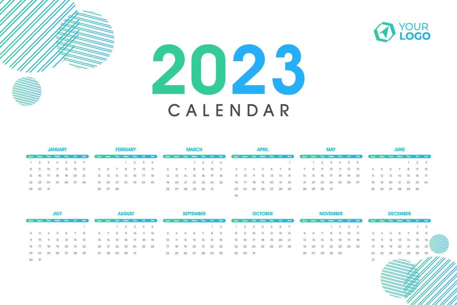 2023 kalender sjabloon, bewerkbare vector