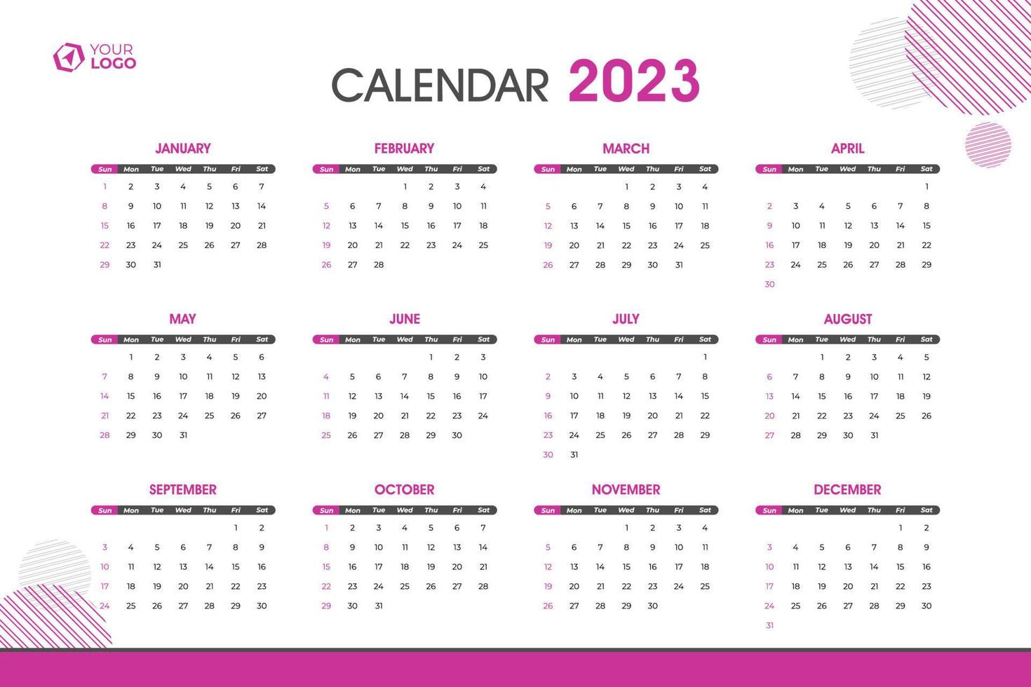 2023 kalender sjabloon, bewerkbare vector