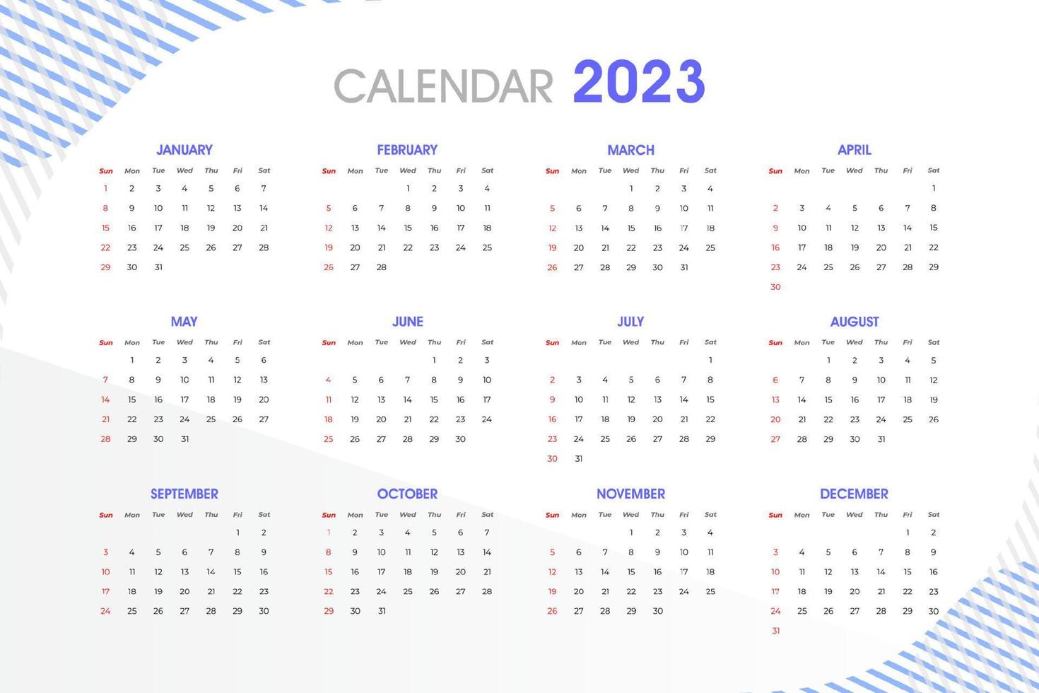 2023 kalender sjabloon, bewerkbare vector