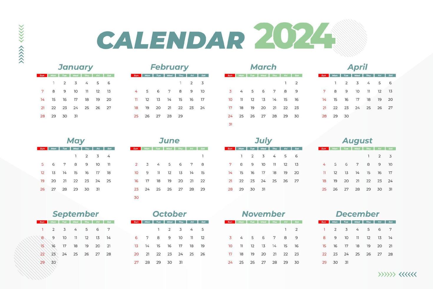 2024 kalender sjabloon, bewerkbare vector