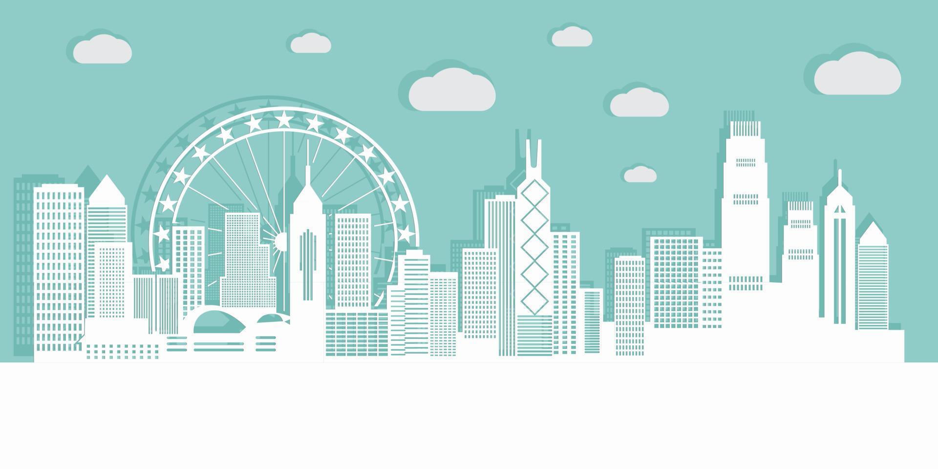 stad visie van Hongkong met papier besnoeiing stijl vector