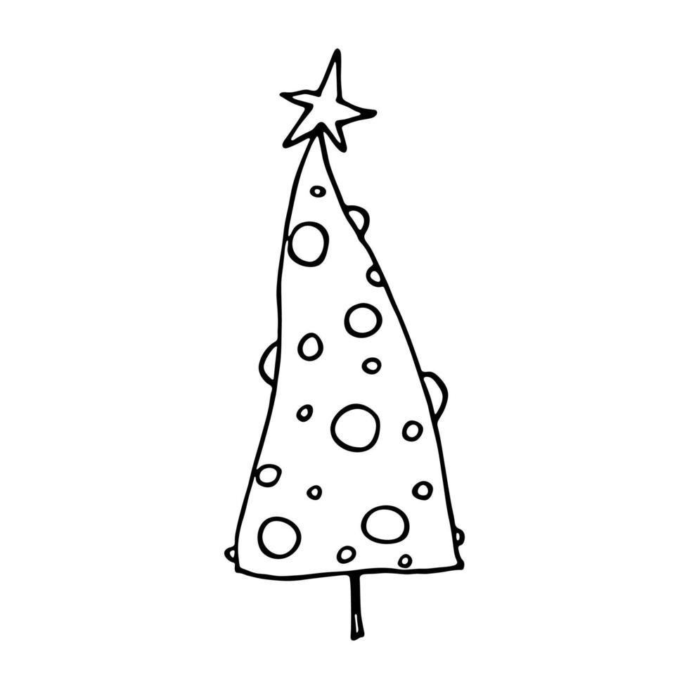 Kerstmis boom hand- getrokken clip art. net tekening. single element voor kaart, afdrukken, web, ontwerp, decor vector