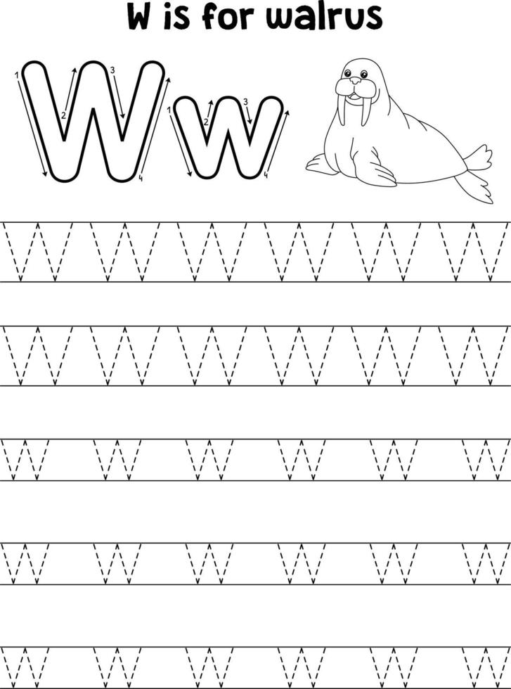 walrus dier traceren brief abc kleur bladzijde w vector