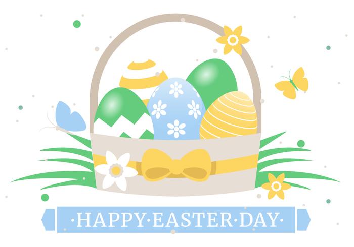 Spring Happy Easter Basket Vector Illustration