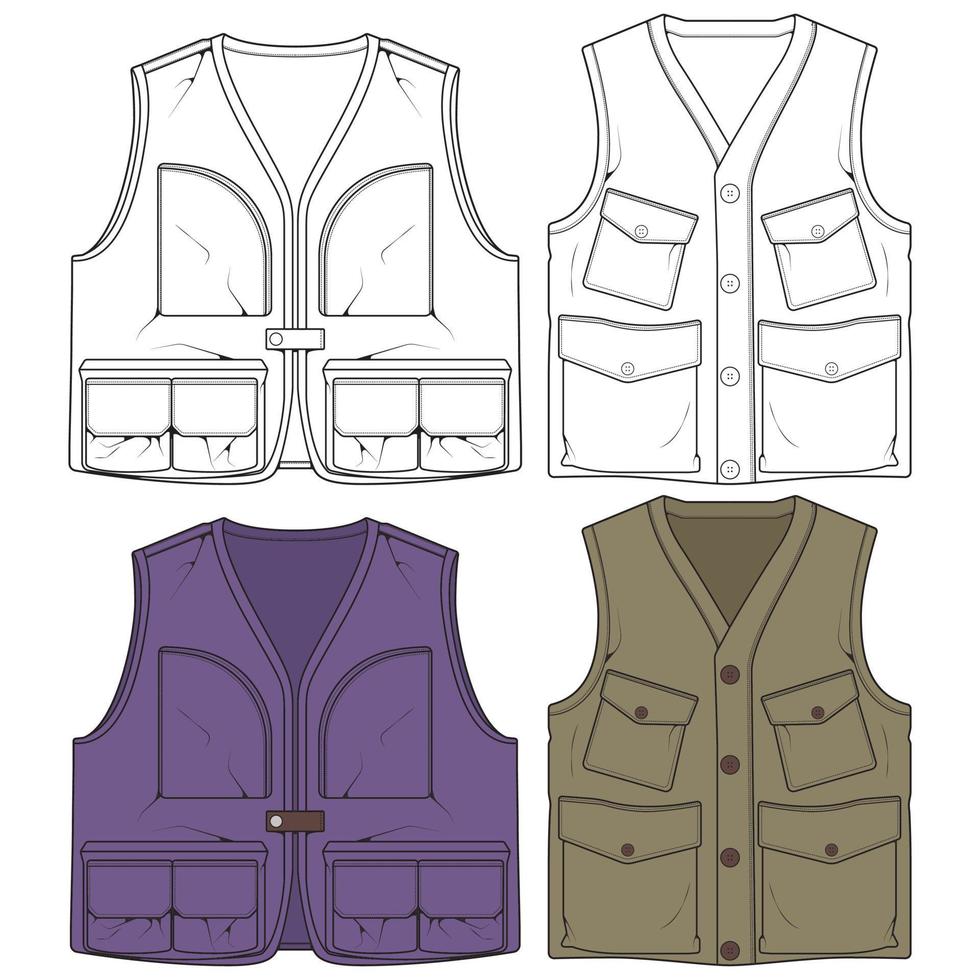 set van borst vest zak kleuren vector, borst vest zak in een schets stijl, vector illustratie.