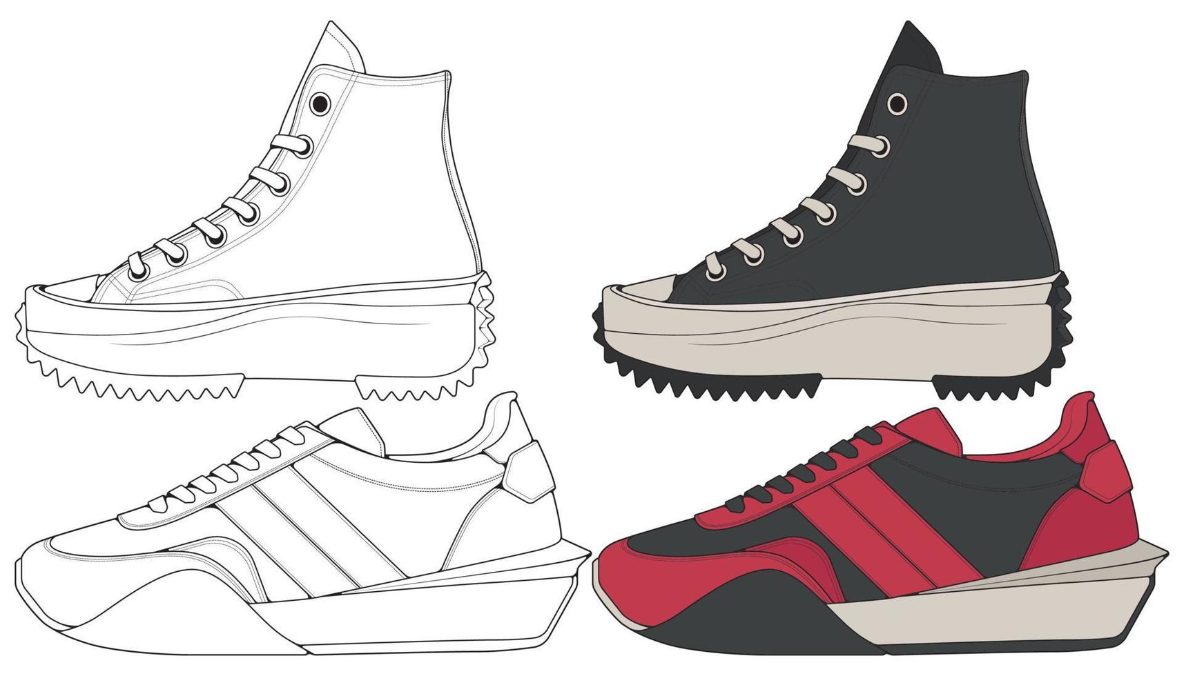 reeks uit sneaker schoen . concept. vlak ontwerp. vector illustratie. sportschoenen in vlak stijl.