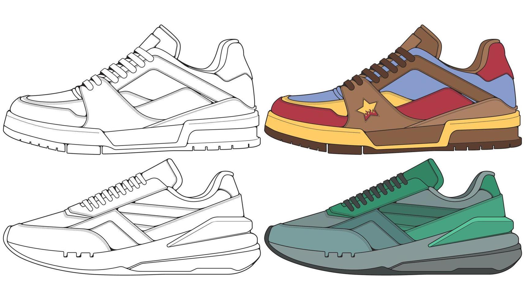 reeks uit sneaker schoen . concept. vlak ontwerp. vector illustratie. sportschoenen in vlak stijl.