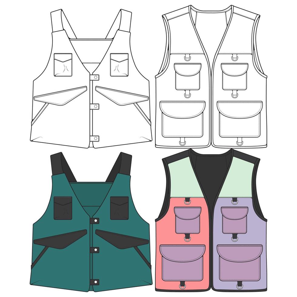 set van borst vest zak kleuren vector, borst vest zak in een schets stijl, vector illustratie.