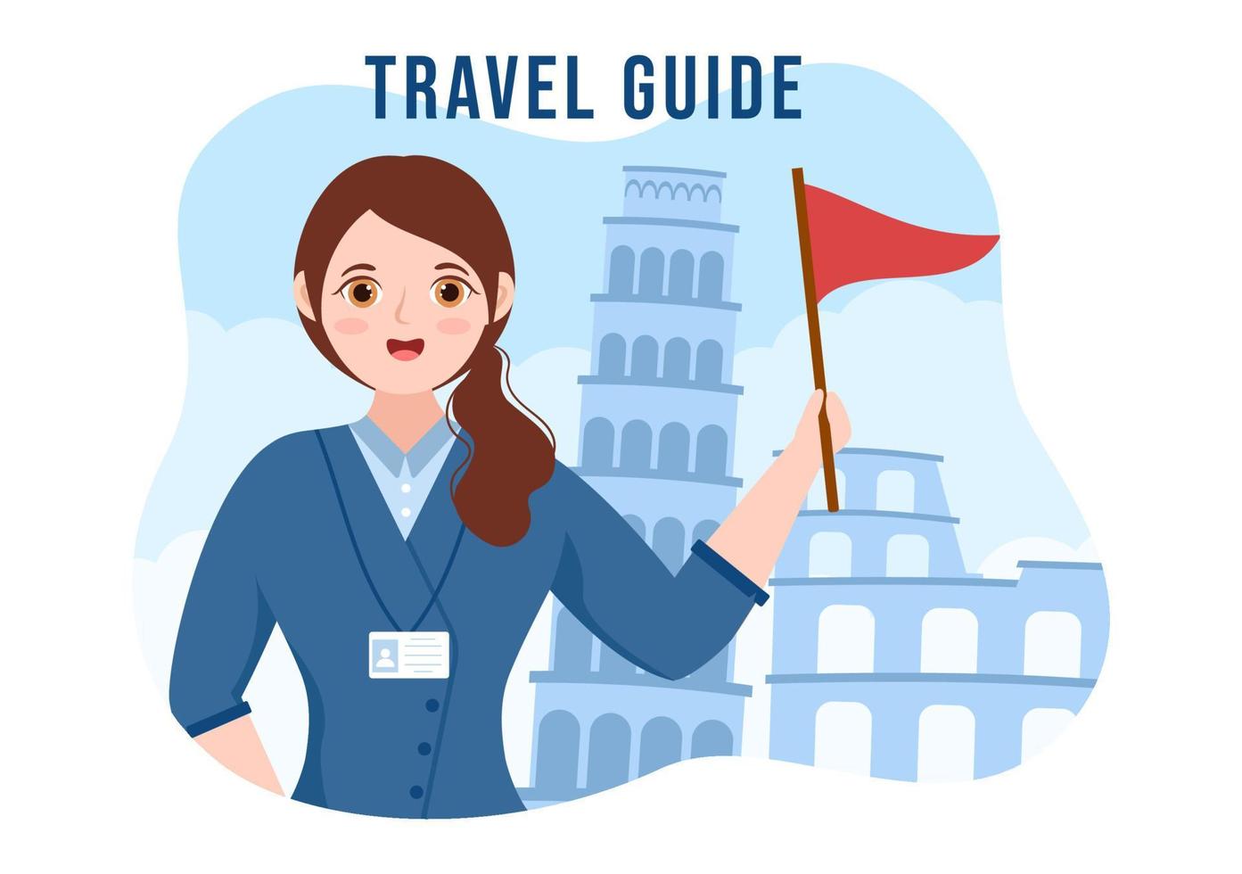 reizen gids en tour met tonen interessant plaatsen naar groep van toerist voor planning vakantie in vlak tekenfilm hand- getrokken Sjablonen illustratie vector