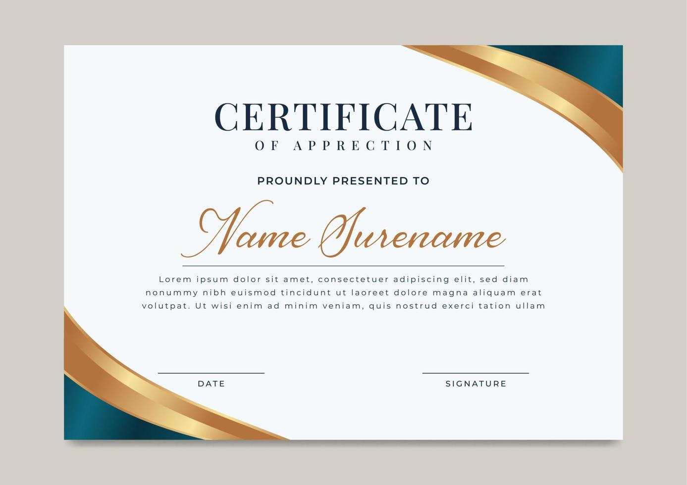 luxe certificaat van prestatie met goud insigne sjabloon vector