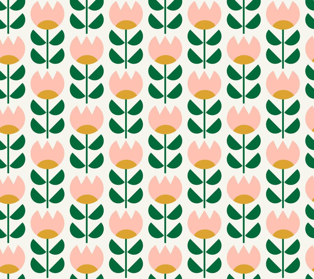schattig naadloos bloemen patroon van roze tulpen in Scandinavisch stijl. nordic volk bloemen. voor textiel, kleding stof, omhulsel papier, behang, patroon vult, web bladzijde achtergrond, oppervlakte texturen vector