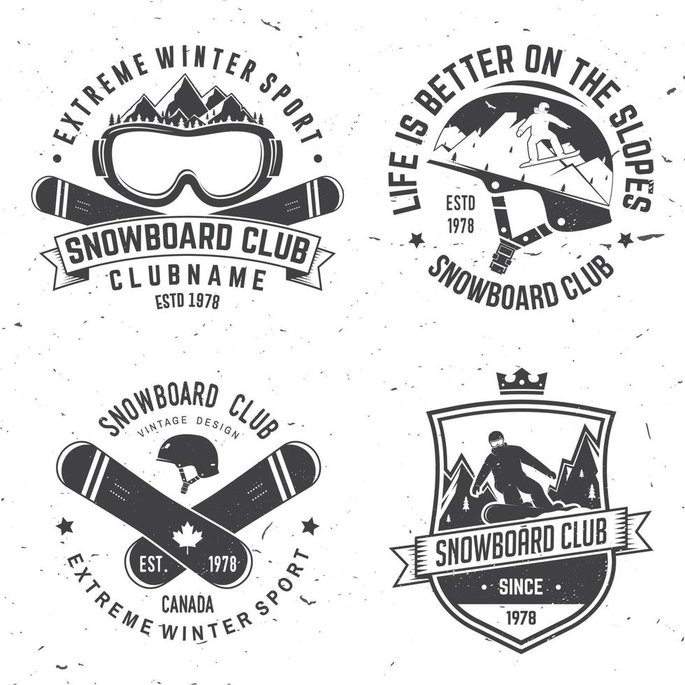 reeks van snowboard club insigne. vector