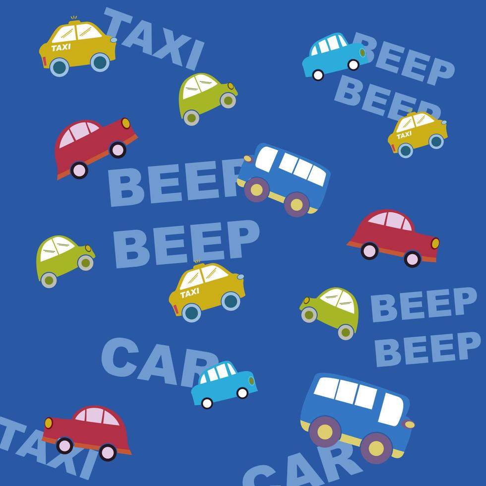 auto, taxi en bus schattig naadloos baby vector patroon. grappig illustratie voor kinderen