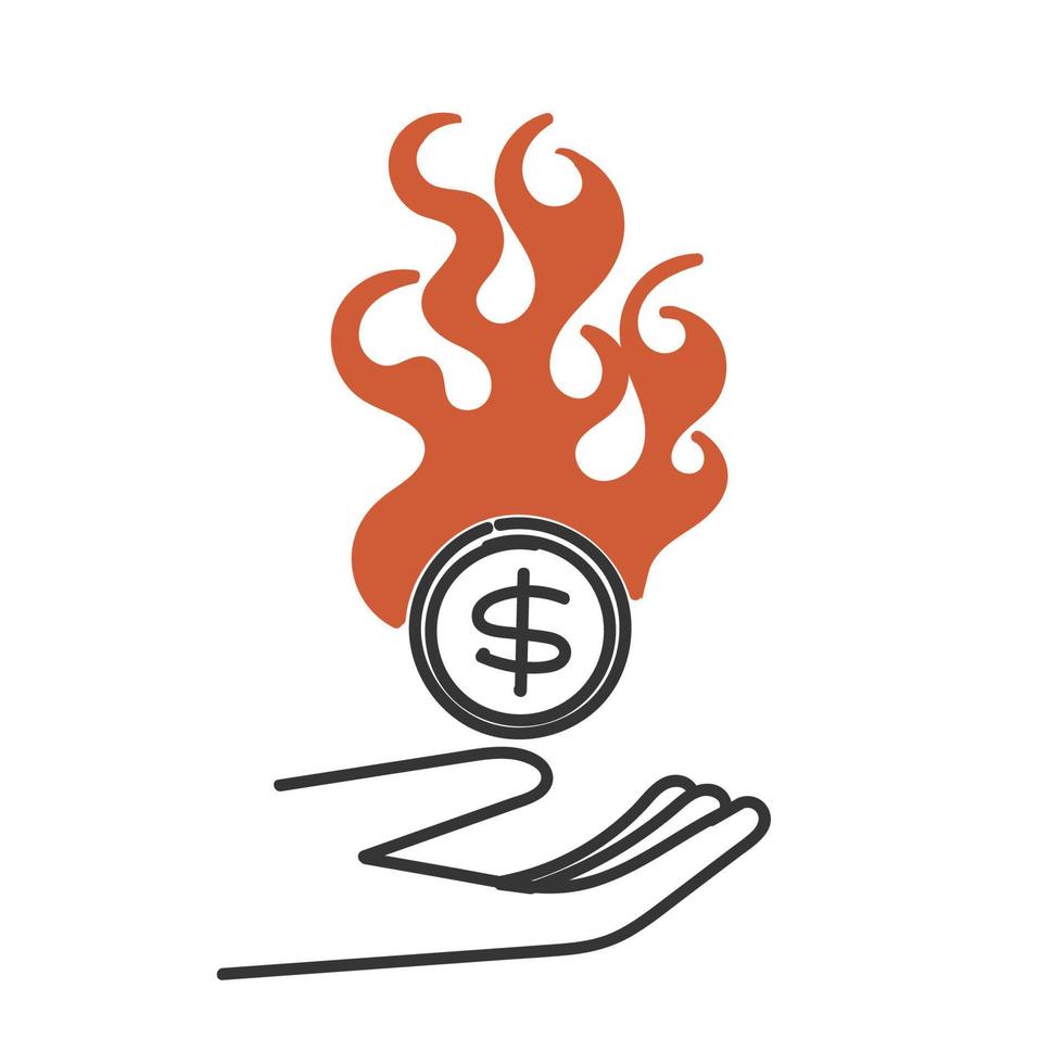 hand- getrokken tekening brandend geld illustratie vector