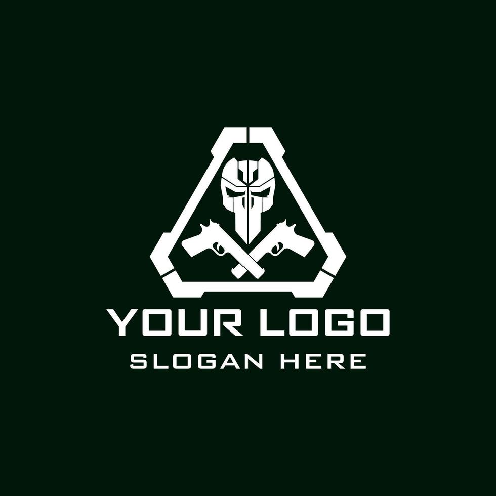 schedel tactisch leger wapenkamer squadron team in driehoek met geweer wapen logo sjabloon vector