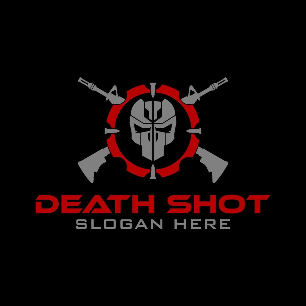 tactisch doelwit schedel schieten geweer- leger uitrusting ontwerp wapenkamer squadron team in cirkel logo sjabloon vector