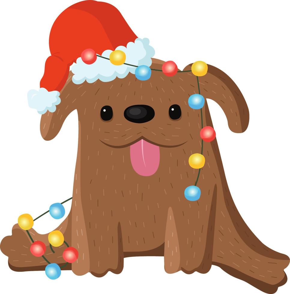 schattig hond met Kerstmis decoratie in een de kerstman hoed. vector illustratie voor groet kaart, sticker naar poster.