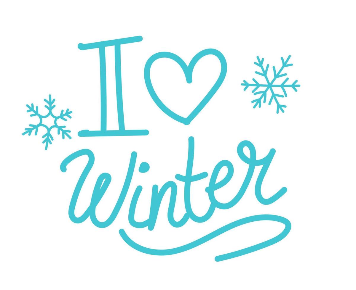 ik liefde winter belettering. winter logo en embleem voor uitnodiging, groet kaart, t-shirt, prints en affiches. hand- getrokken winter inspiratie zin. vector illustratie