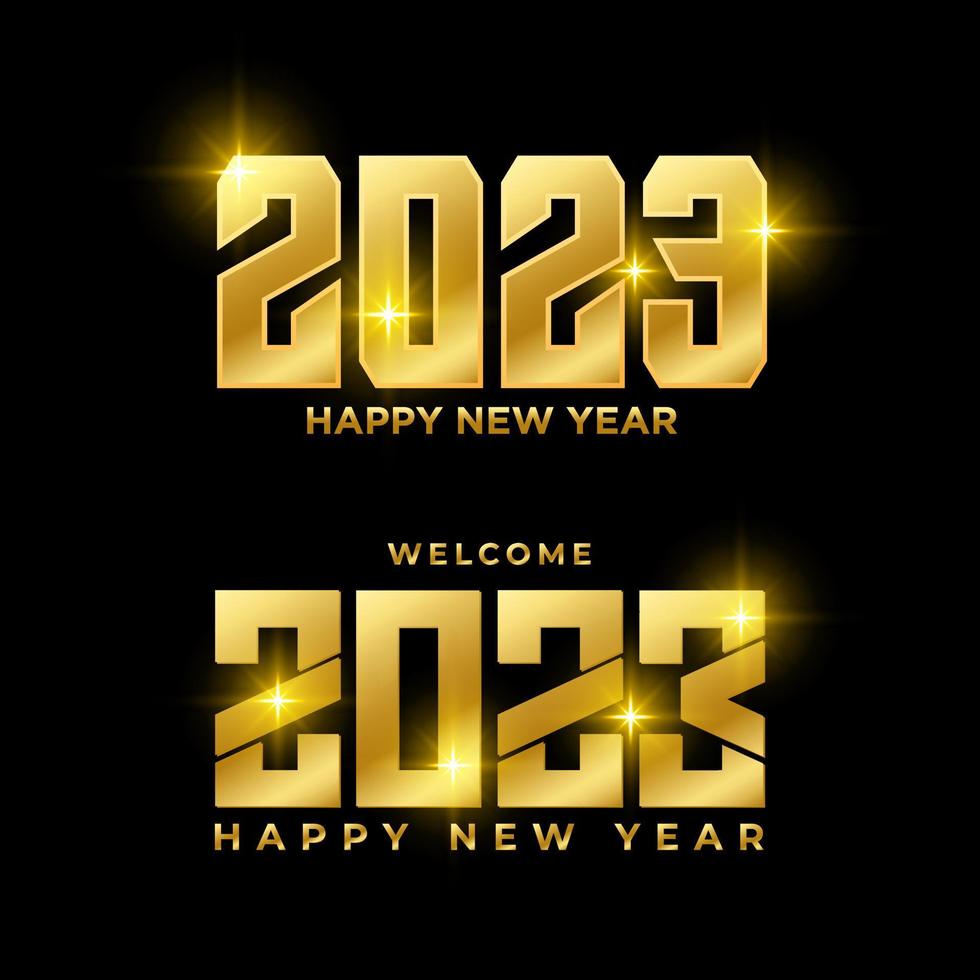 glimmend gouden gelukkig nieuw jaar 2023 ontwerp. twintig twintig drie ontwerp. gelukkig nieuw jaar 2023 ontwerp vector
