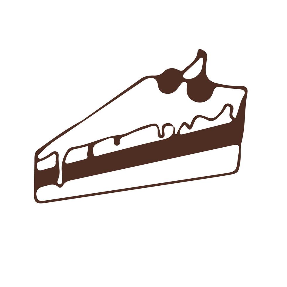 stuk van taart cafe toetje met kers in tekening stijl geïsoleerd Aan wit achtergrond. vector illustratie