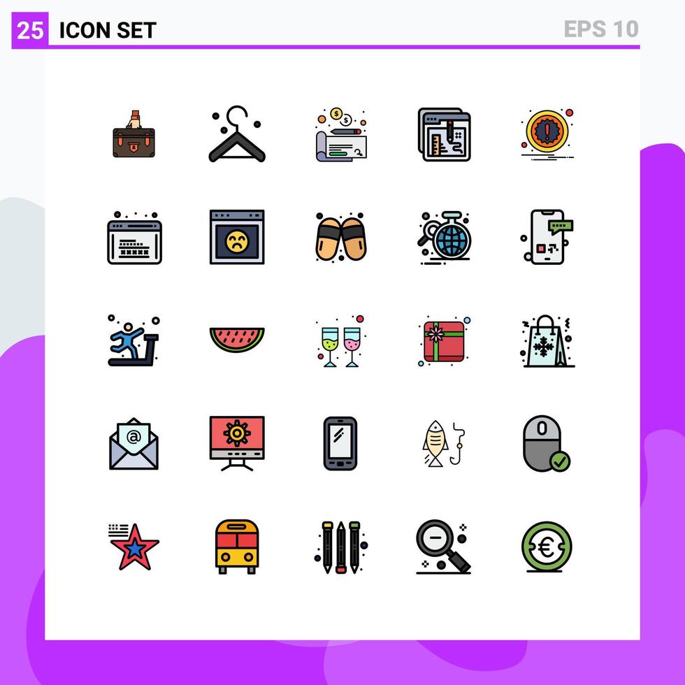 25 universeel gevulde lijn vlak kleuren reeks voor web en mobiel toepassingen alarm onderwijs hanger document browser bewerkbare vector ontwerp elementen