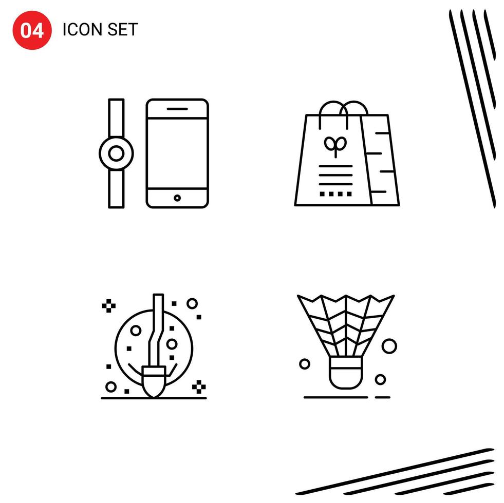 4 creatief pictogrammen modern tekens en symbolen van aansluiten maan zak boodschappen doen badminton bewerkbare vector ontwerp elementen