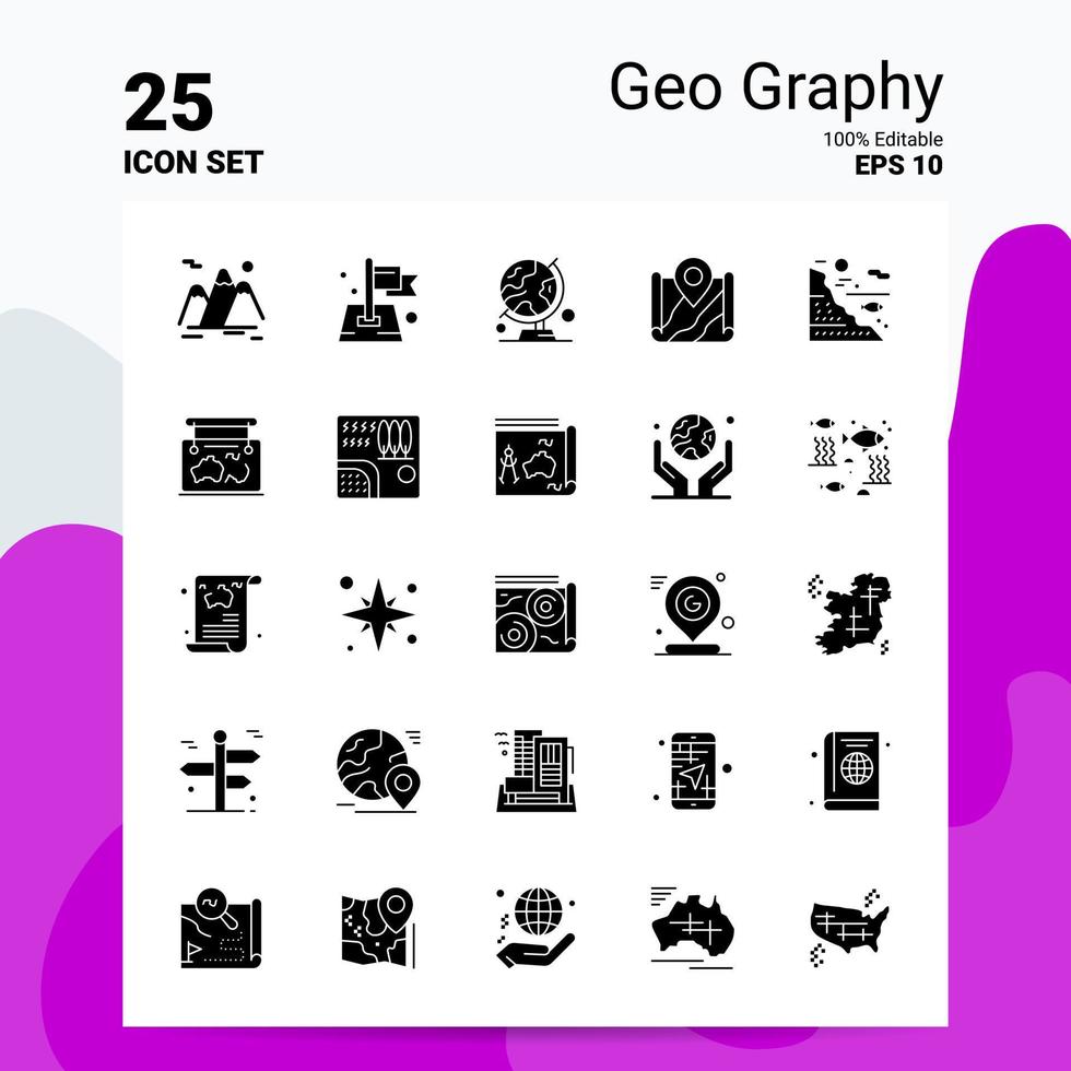 25 geo- grafisch icoon reeks 100 bewerkbare eps 10 bestanden bedrijf logo concept ideeën solide glyph icoon ontwerp vector
