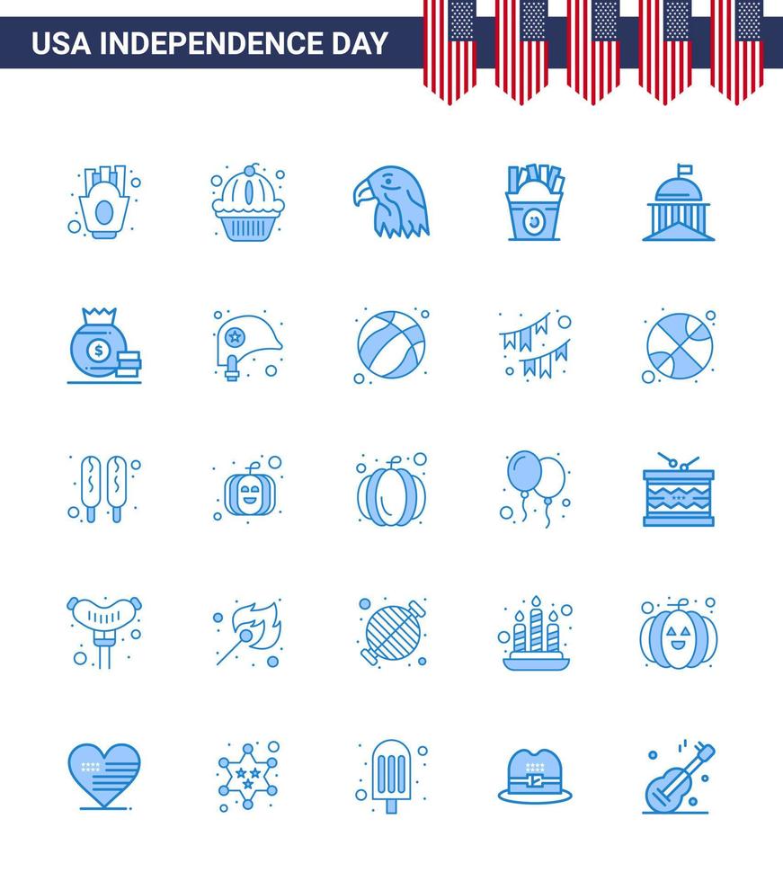 4e juli Verenigde Staten van Amerika gelukkig onafhankelijkheid dag icoon symbolen groep van 25 modern blues van vlag Verenigde Staten van Amerika dier voedsel frise bewerkbare Verenigde Staten van Amerika dag vector ontwerp elementen