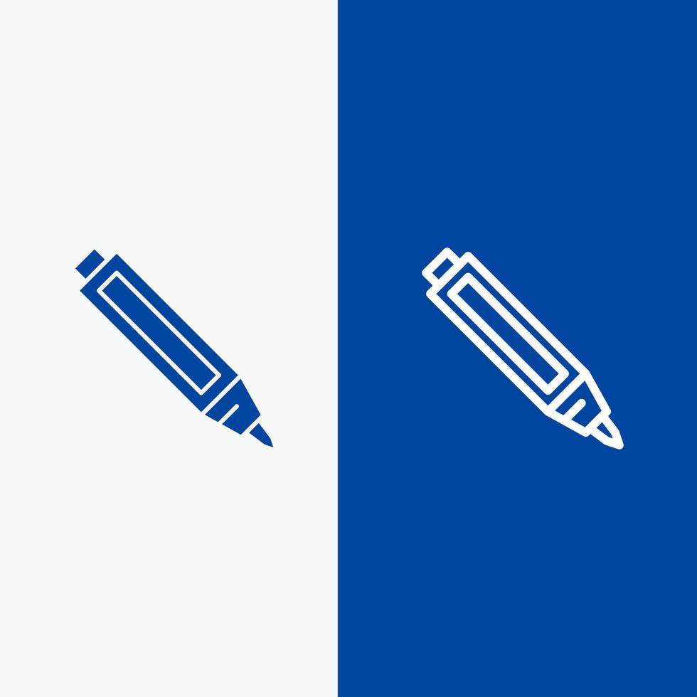 onderwijs pen potlood lijn en glyph solide icoon blauw banier lijn en glyph solide icoon blauw banier vector