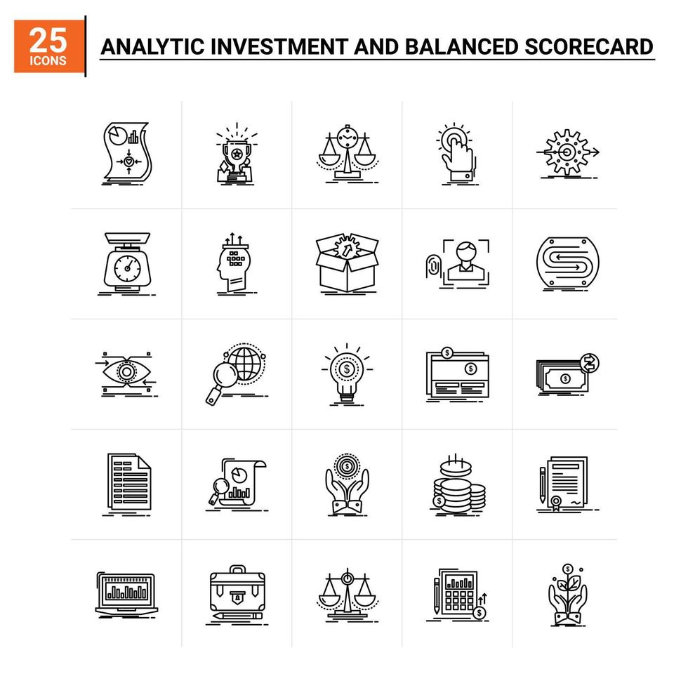 25 analytisch investering en evenwichtig score kaart icoon reeks vector achtergrond