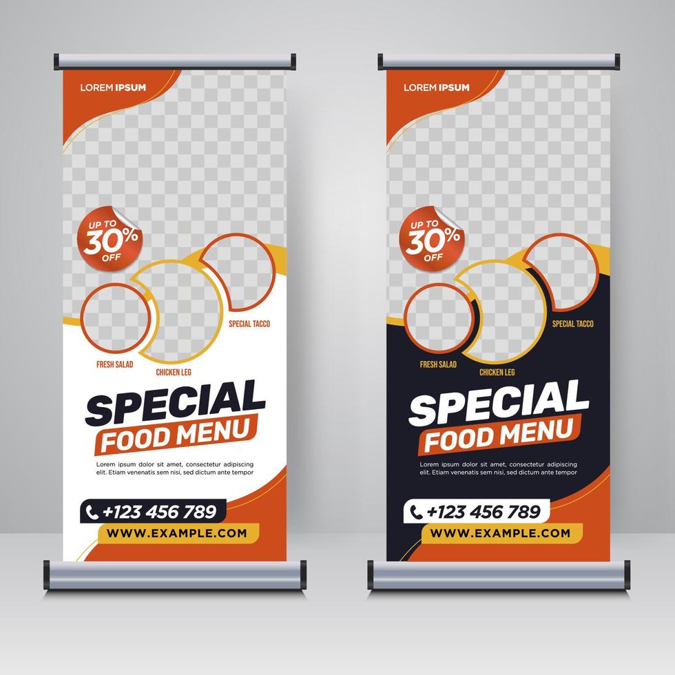 eten en restaurant roll-up banner ontwerpsjabloon vector