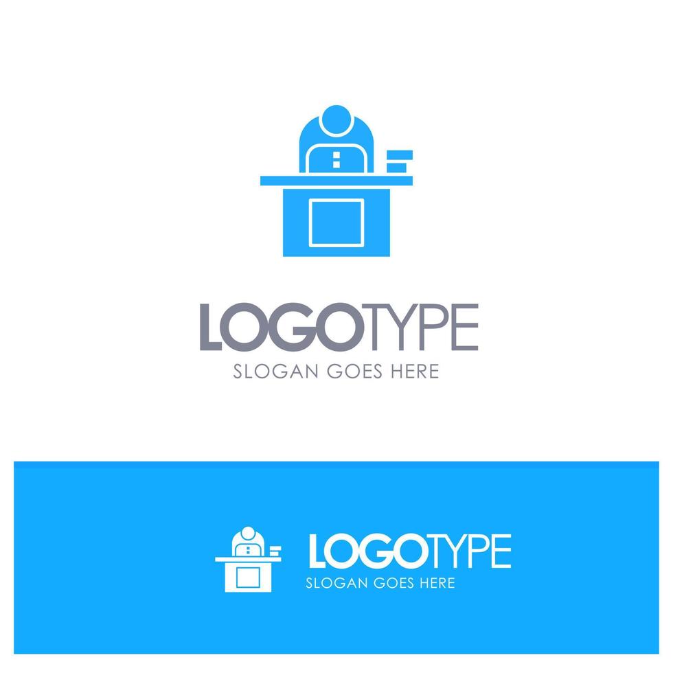 bureau bedrijf computer laptop persoon persoonlijk gebruiker blauw solide logo met plaats voor slogan vector