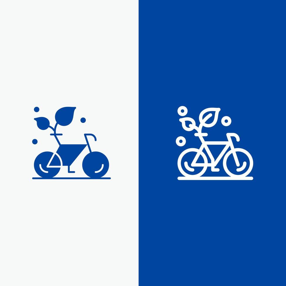 fiets eco vriendelijk fabriek milieu lijn en glyph solide icoon blauw banier lijn en glyph solide icoon blauw banier vector