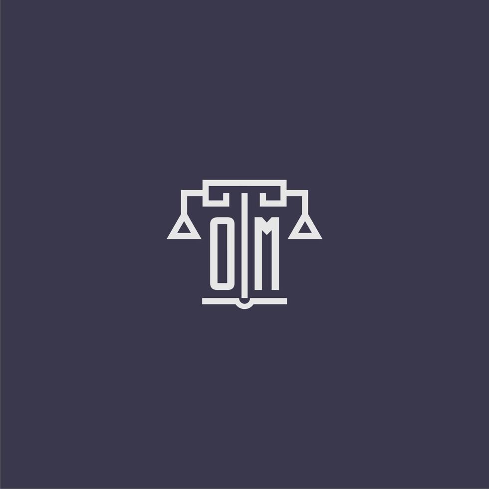 om eerste monogram voor advocatenkantoor logo met balans vector beeld