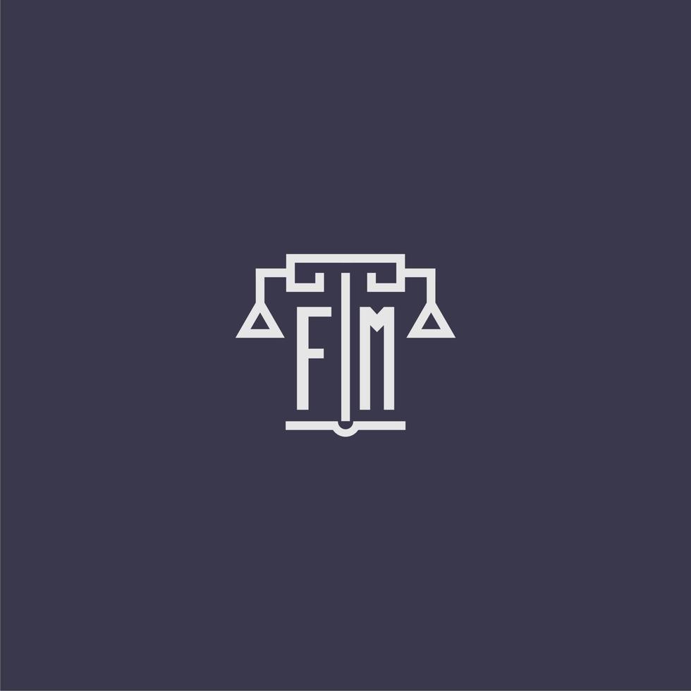 fm eerste monogram voor advocatenkantoor logo met balans vector beeld