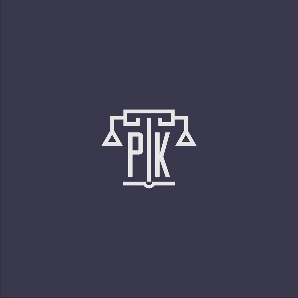 pk eerste monogram voor advocatenkantoor logo met balans vector beeld