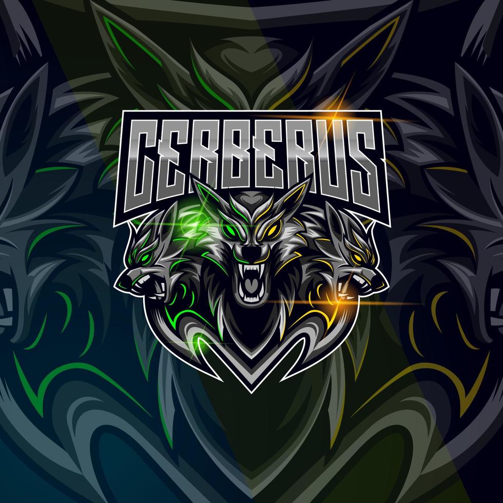 Cerberus wolf esport logo ontwerp sjabloon vector