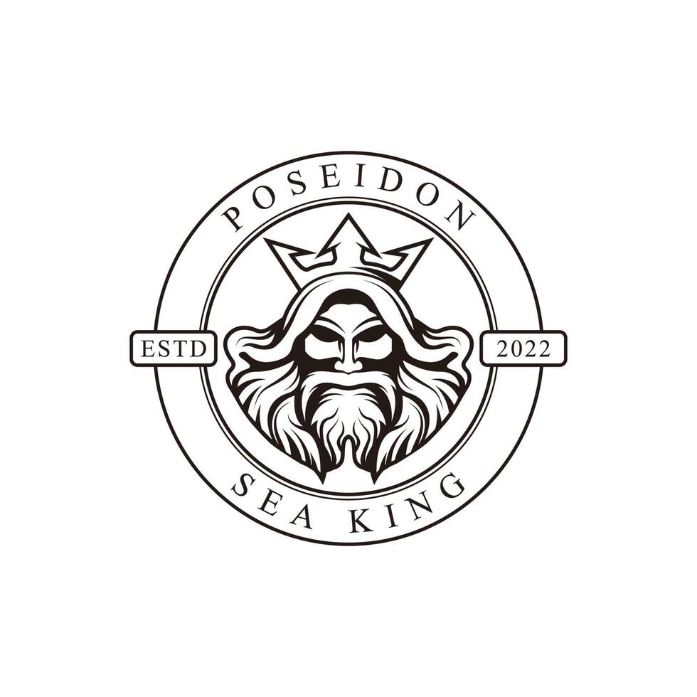 Poseidon koning oud Mens logo icoon symbool zwart en wit wijnoogst sjabloon voor etiketten, emblemen, badges of ontwerp sjabloon vector