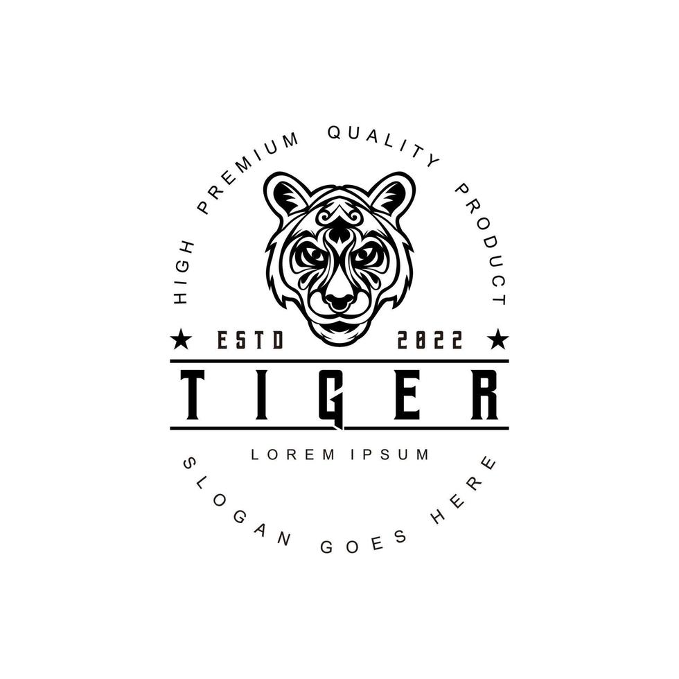 tijger hoofd logo wijnoogst ontwerp vector illustratie zwart en wit