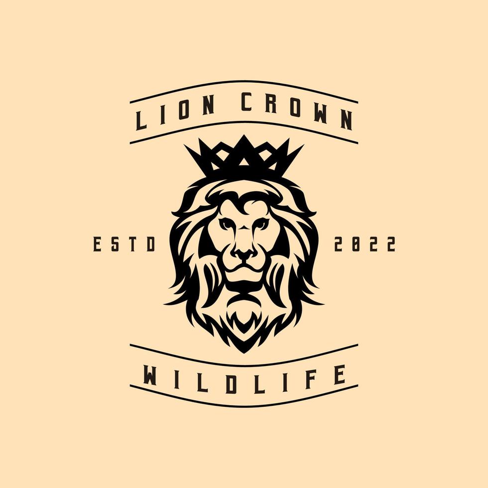 leeuw koning hoofd vector met kroon wijnoogst stijl logo sjabloon