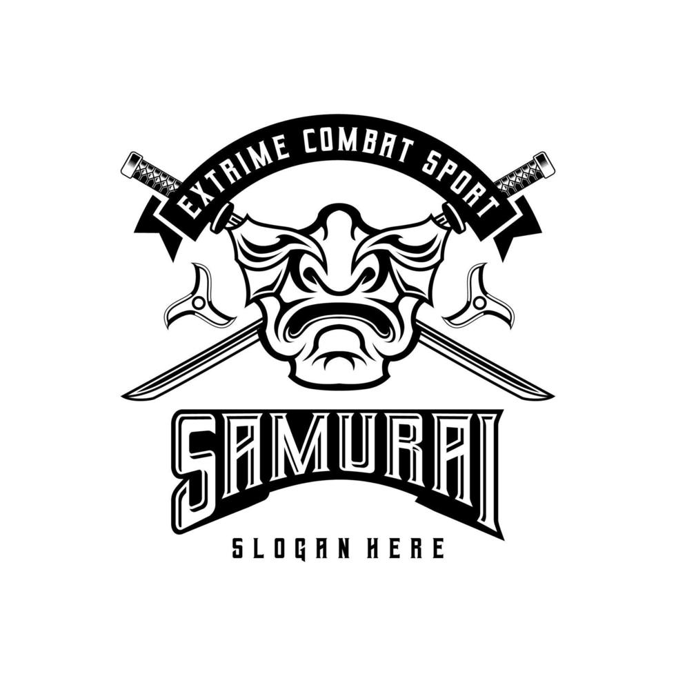 masker van samurai krijger logo helm in wijnoogst stijl zwart en wit vector illustratie