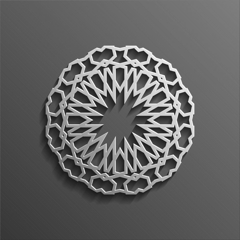 Islamitisch 3d Aan donker mandala ronde ornament achtergrond bouwkundig moslim structuur ontwerp . kan worden gebruikt voor brochures uitnodigingen, perzisch motief vector