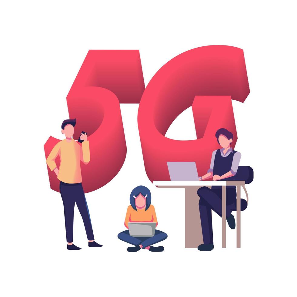 vector illustratie van 5g internet een Mens met een laptop Bij de tafel een ander met een aktentas