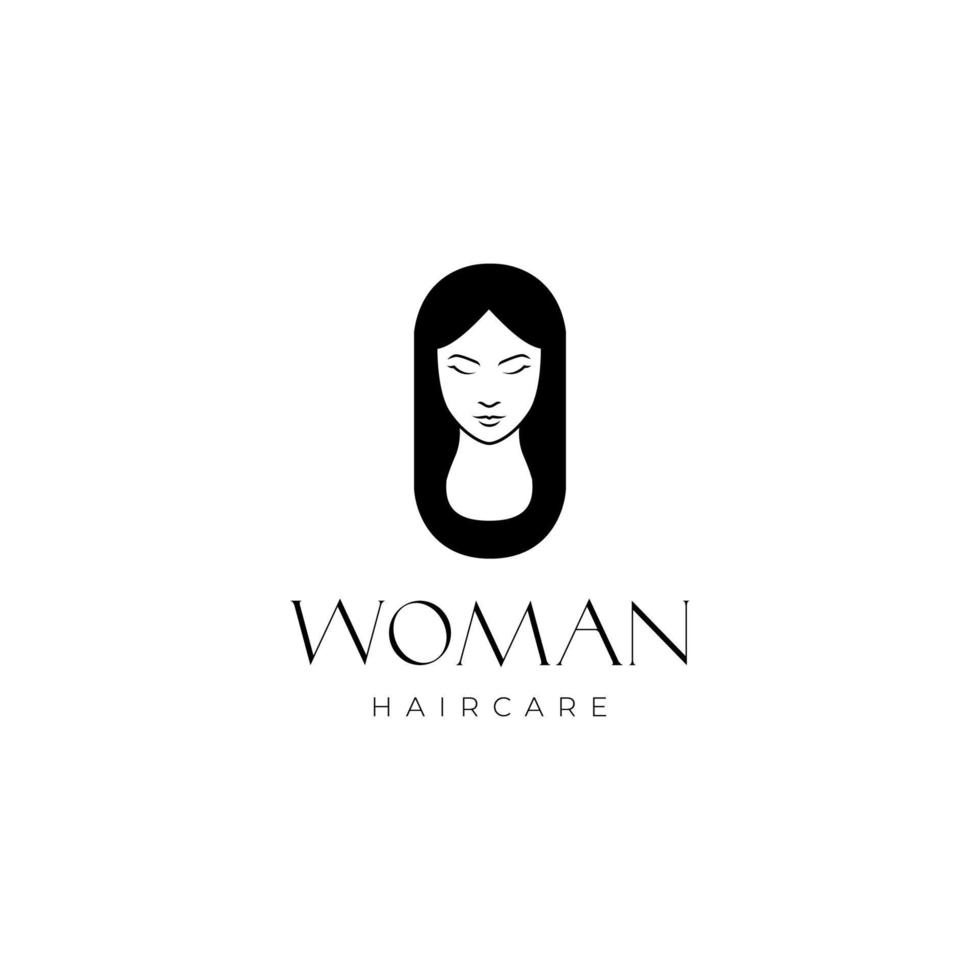 gezicht vrouwelijk vrouw lang haar- zorg schoonheid minimalistische logo ontwerp vector