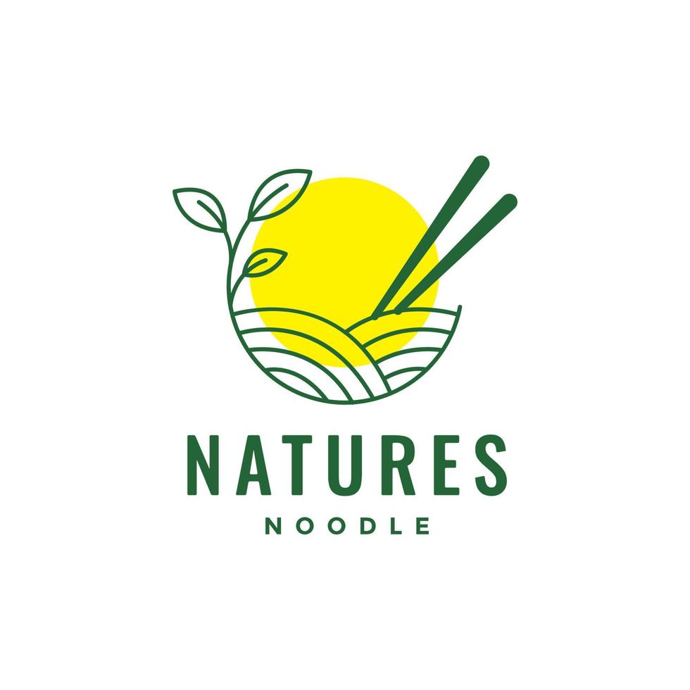 noodle voedsel met blad natuur zonsondergang logo ontwerp vector